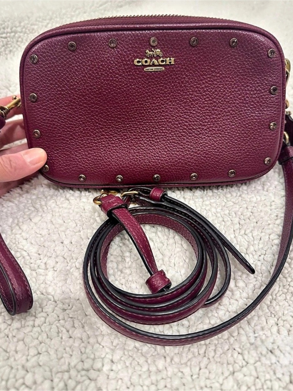 Coach Dark Berry Crystal Border Rivets Crossbody